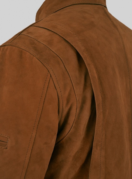 Soft Caramel Brown Suede Hunter Bomber Leather Jacket