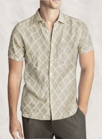 Lattice Beige Linen Shirt - Half Sleeves