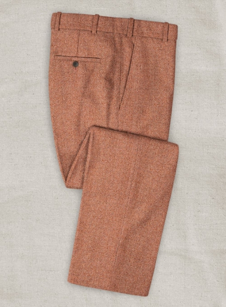 Italian Wide Herringbone Sea Orange Tweed Pants