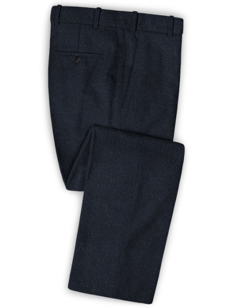 Deep Blue Herringbone Tweed Pants