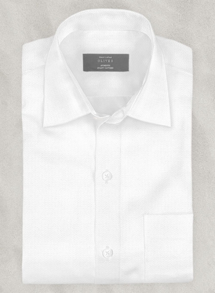 White Herringbone Cotton Shirt - Half Sleeves