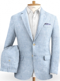 Italian Herringbone Blue Linen Suit