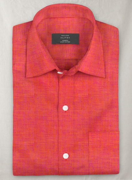 Dublin Pink Orange Linen Shirt- Half Sleeves