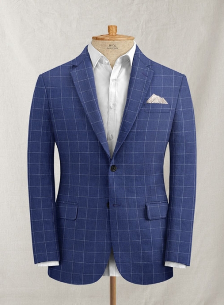 Italian Linen Cobalt Blue Checks Jacket