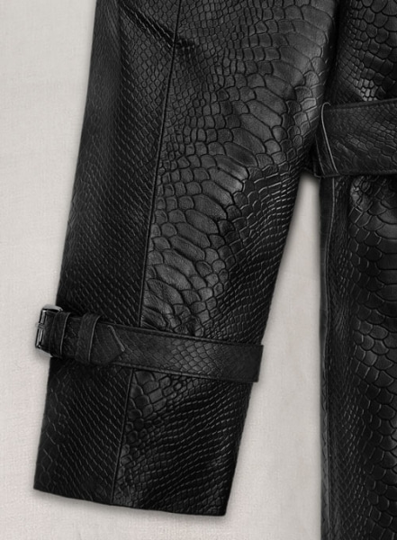 Black Python Leather Long Coat #204