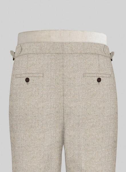 Vintage Herringbone Light Beige Highland Tweed Trousers