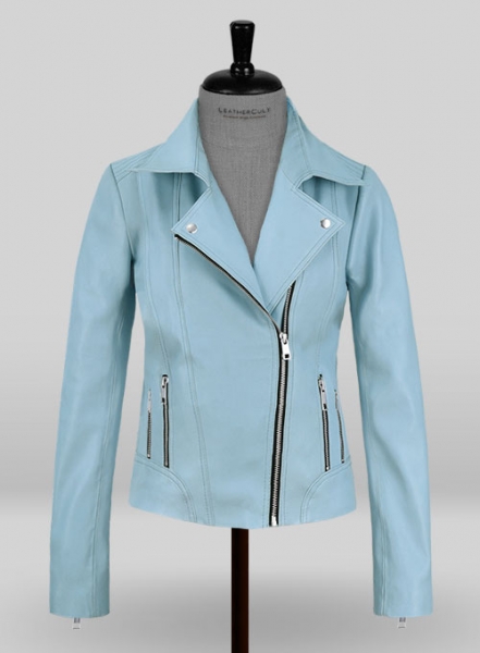 Spring Light Blue Stretch Leather Jacket # 213