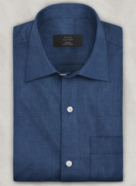 European Nile Blue Linen Shirt - Full Sleeves