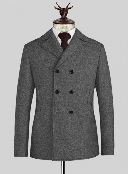 Vintage Plain Dark Gray Tweed Pea Coat