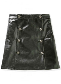 Button Pleat Leather Skirt - # 449