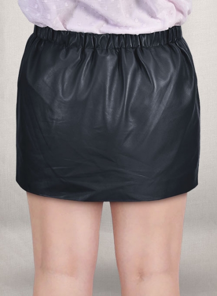 Soft Deep Blue Leather Skirt With Elastic Waist