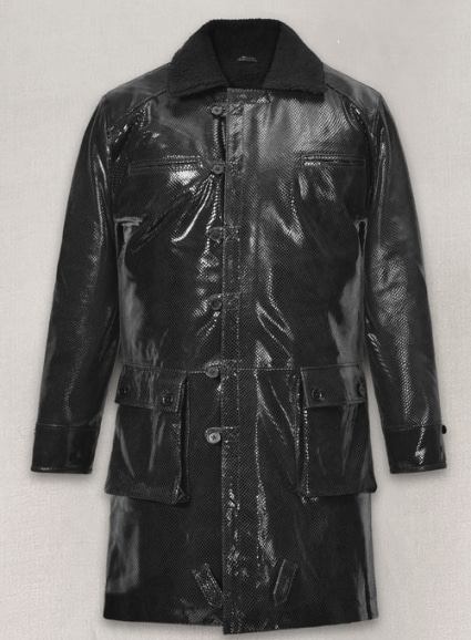 Snake Emboss Black Tom Hardy Dark Knight Leather Trench Coat