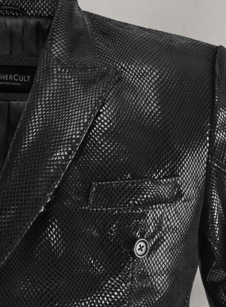 Snake Embossed Black Leather Blazer