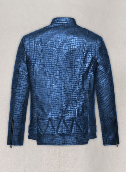 Phantom Croc Metallic Blue Leather Jacket