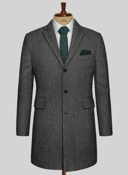 Vintage Dark Gray Weave Tweed Overcoat