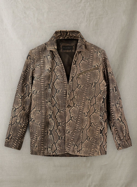 Dark Brown Python Zipper Leather Blazer #3