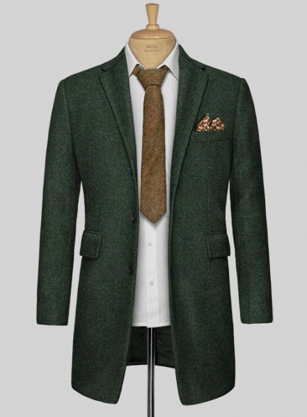 Bottle Green Herringbone Tweed Overcoat