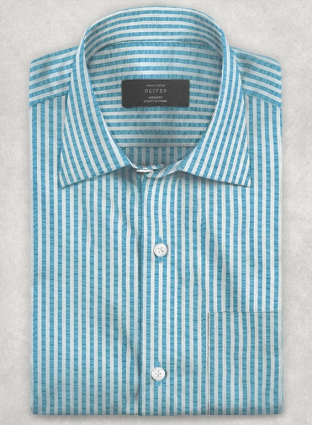 Italian Seersucker Light Blue Shirt - Half Sleeves