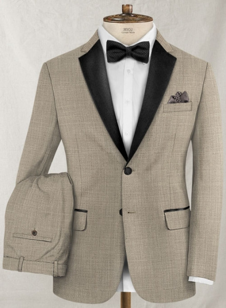 Napolean Sharkskin Light Brown Wool Tuxedo Suit