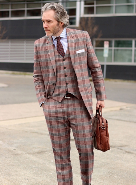 Solbiati Wine Checks Linen Suit