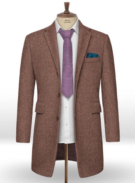 Galway Wine Herringbone Tweed Overcoat