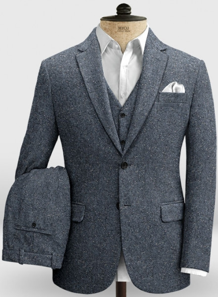 Arc Blue Herringbone Flecks Donegal Tweed Suit