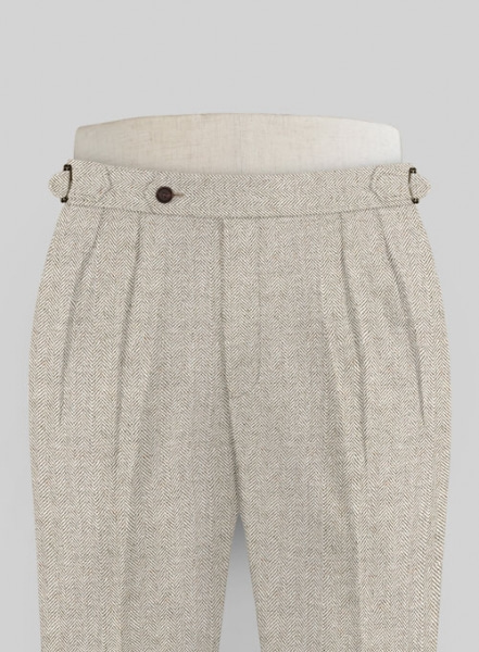 Vintage Herringbone Light Beige Highland Tweed Trousers