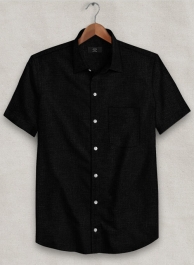 Pure Black Linen Shirt - Half Sleeves