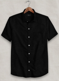 Pure Black Linen Shirt - Half Sleeves