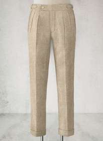 Vintage Herringbone Light Beige Highland Tweed Trousers