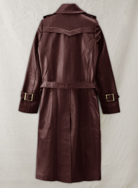 Soft Maroon Wax Halcon Leather Trench Coat