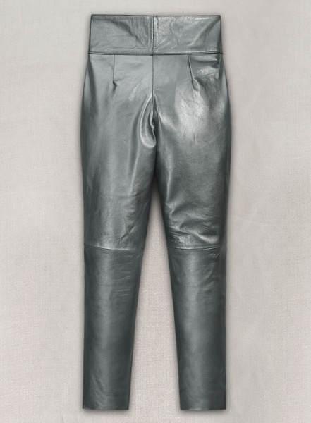 Metallic Lurex Gray Carey Mulligan Leather Pants