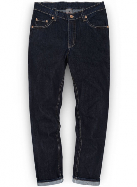 Deep Indigo Hard Washed Denim Jeans - Premium