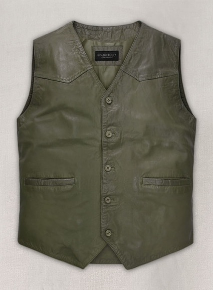 Basicallo Green Washed and Wax Leather Vest # 301