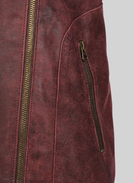 Dark Vintage Red Leather Jacket # 645