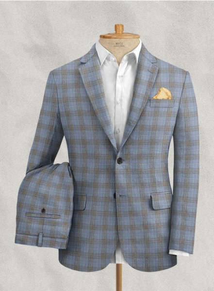Italian Linen Artic Blue Checks Suit
