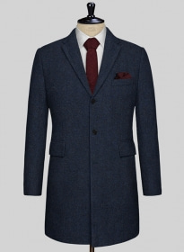 Showman Blue Herringbone Tweed Overcoat