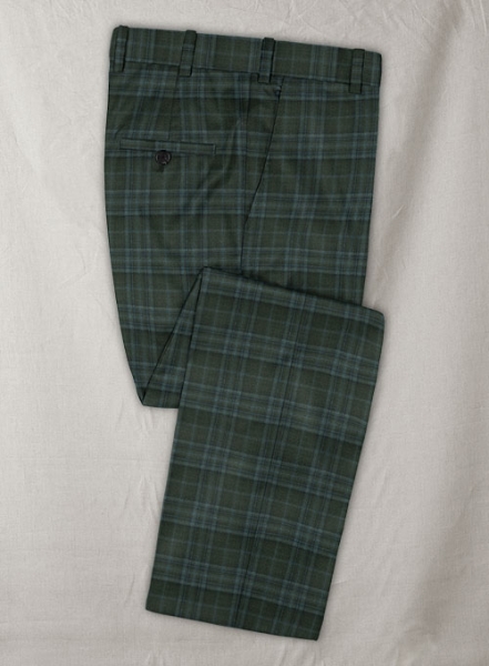 Reda Green Checks Wool Pants
