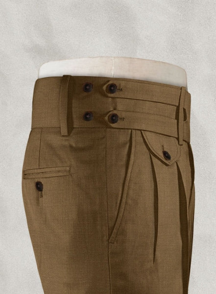 Caramel Brown Double Gurkha Wool Trousers