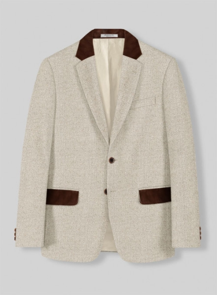 Vintage Herringbone Light Beige Tweed Suit - Leather Trims