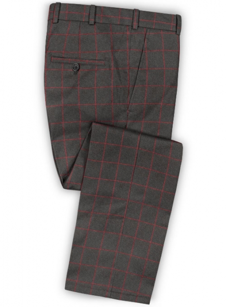 Charcoal Red Windowpane Flannel Wool Suit