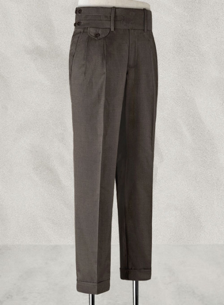 Napolean Dark Brown Double Gurkha Wool Trousers : Made To Measure