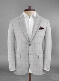 Stretch Windowpane Light Gray Wool Jacket