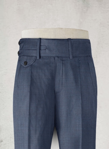 Napolean Sharkskin Slate Blue Double Gurkha Wool Trousers