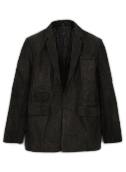 Distressed Black Leather Blazer - 44 Regular