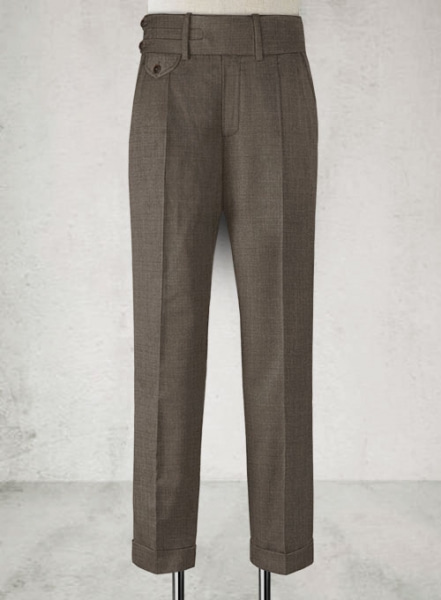 Napolean Sharkskin Brown Double Gurkha Wool Trousers