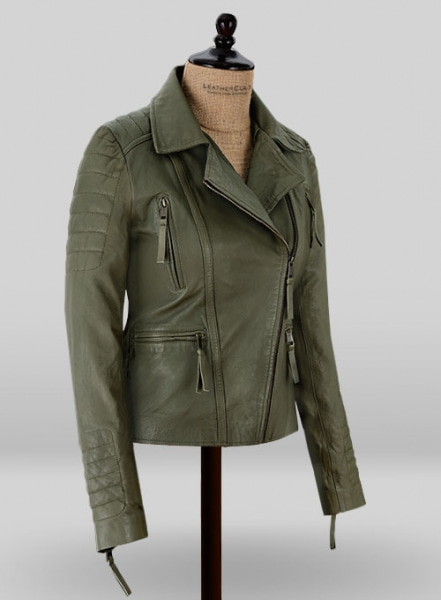 Mens Cleo Green Biker Leather Jacket - NYC Leather Jackets