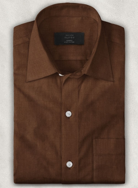 European Oak Brown Linen Shirt - Full Sleeves