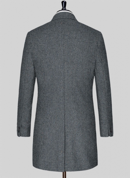 Mid Blue Herringbone Flecks Donegal Tweed Overcoat