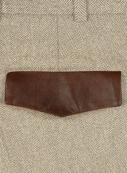 Vintage Herringbone Light Beige Tweed Pants - Leather Trims